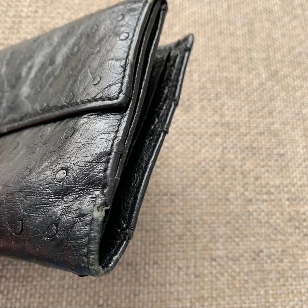 Gucci Ostrich Leather Black Wallet Compact Bifold Coin Pocket Italy Designer - Picture 11 of 12